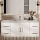Lexora Home Geneva 48" Single Bathroom Vanity in Glossy White with 2 cm White Carrara Marble Top and Rectangular Sink, , large