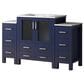 Lexora Home Volez 54" Single Bathroom Vanity in Navy Blue with 2 cm White Ceramic Top, Rectangular Sink and Side Cabinets, , large