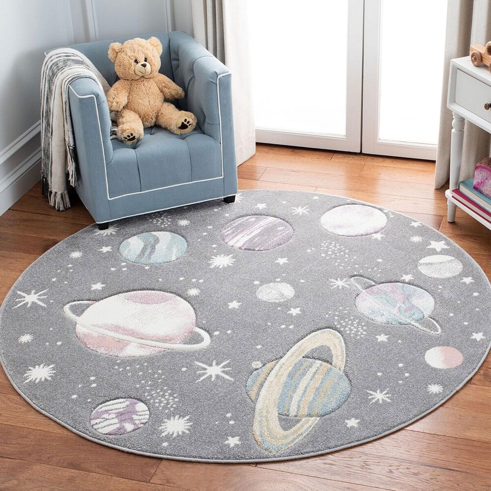 Safavieh Carousel 3&#39; Round Grey and Lavender Kids Area Rug, , large