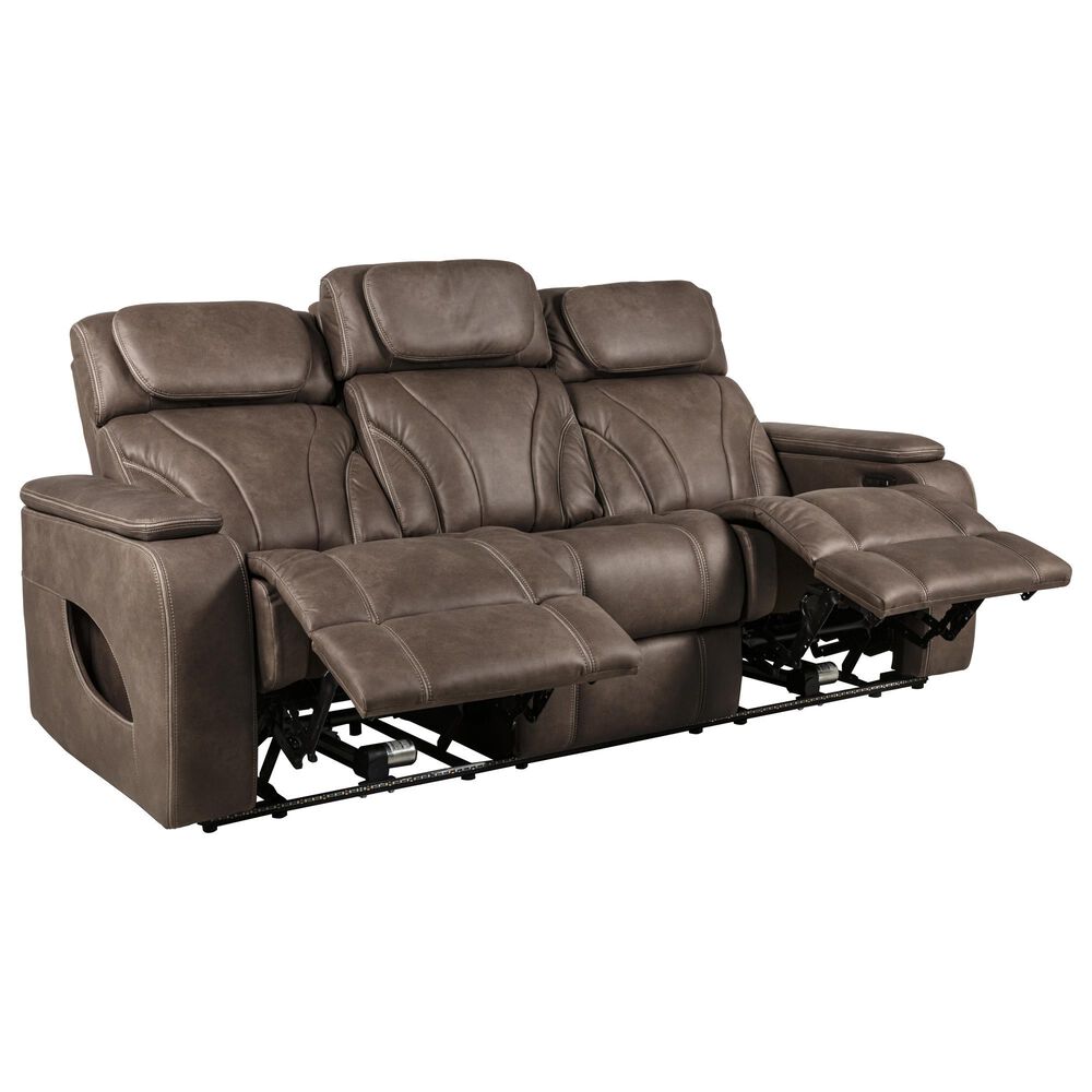 Aurora Furnishings Power Reclining Sofa with Power Headrests in Teramo Brown, , large