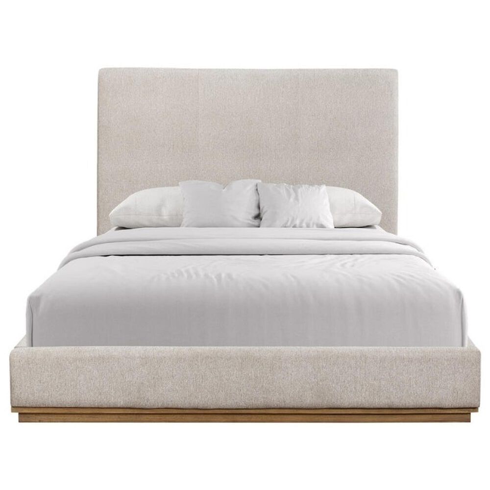 Sterling Timber Elure King Upholstered Panel Bed with Dresser Bachelor Chest and 2 Nightstands in Latte, , large