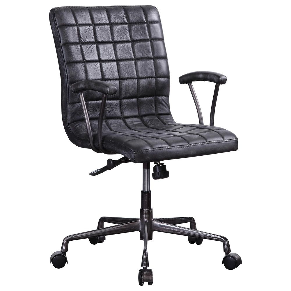 Gunnison Co. Barack Executive Office Chair in Vintage Black Top Grain Leather and Aluminum, , large