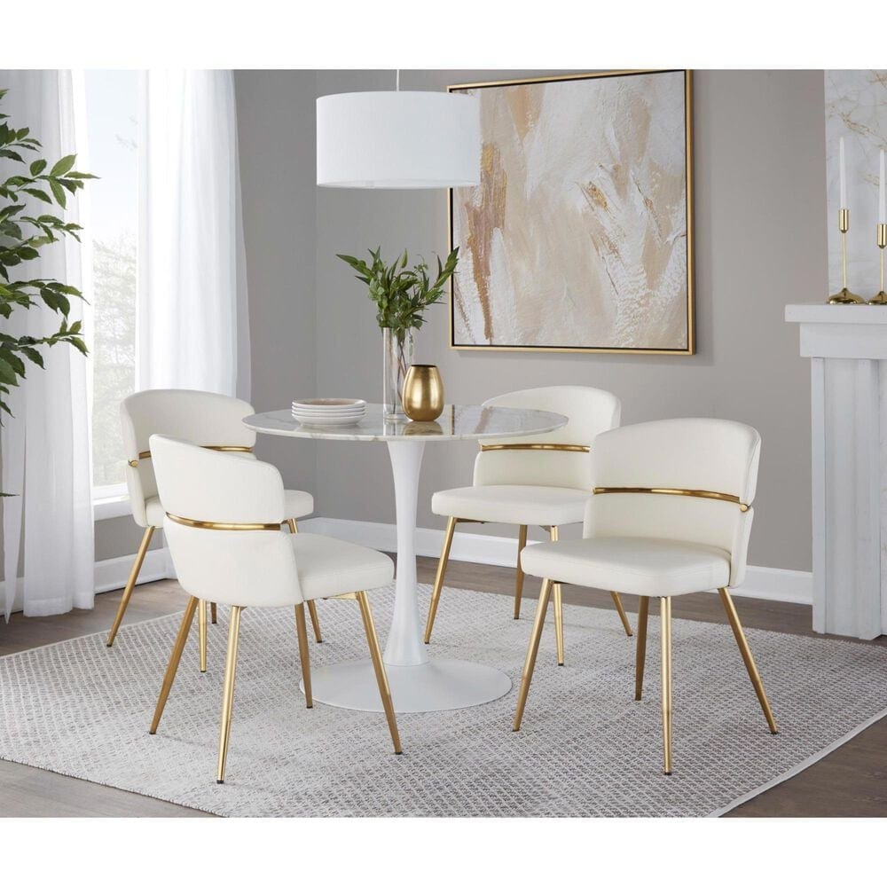 LumiSource Pebble Modern Table with White Metal Base and White Marble Veneer Table Top by LumiSource, , large