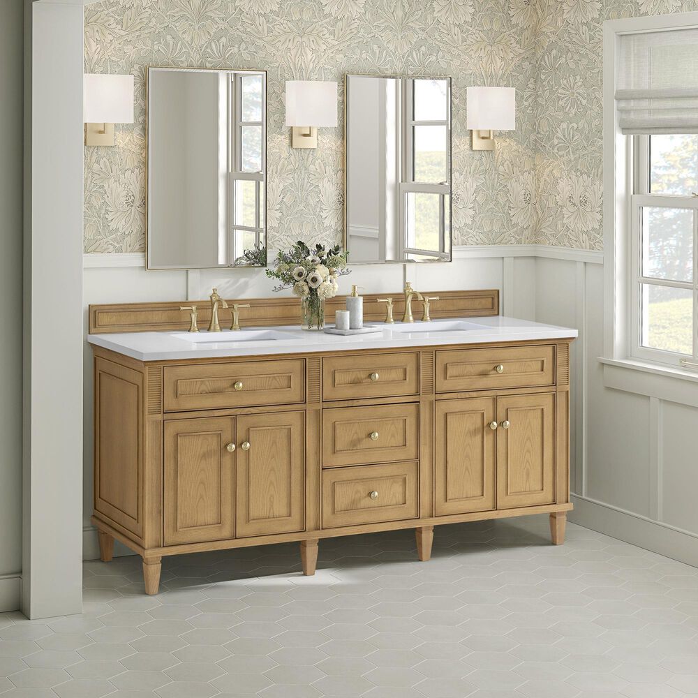 James Martin Vanities Lorelai 72&quot; Double Vanity in Light Natural Oak with 3 cm White Zeus Quartz Top, , large