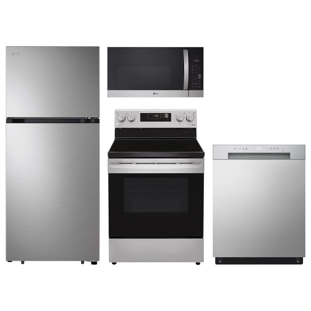 LG 4-Piece Kitchen Package with 18 Cu. Ft. Top Freezer Refrigerator and 6.3 Cu Ft. Smart Electric Range in Stainless Steel, , large