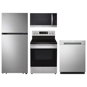 LG 4-Piece Kitchen Package with 18 Cu. Ft. Top Freezer Refrigerator and 6.3 Cu Ft. Smart Electric Range in Stainless Steel, , large