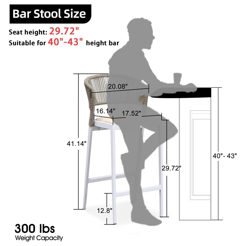 HOMLUX Outdoor Bar Stool with Open-Frame Backrest in White (Set of 2), , large