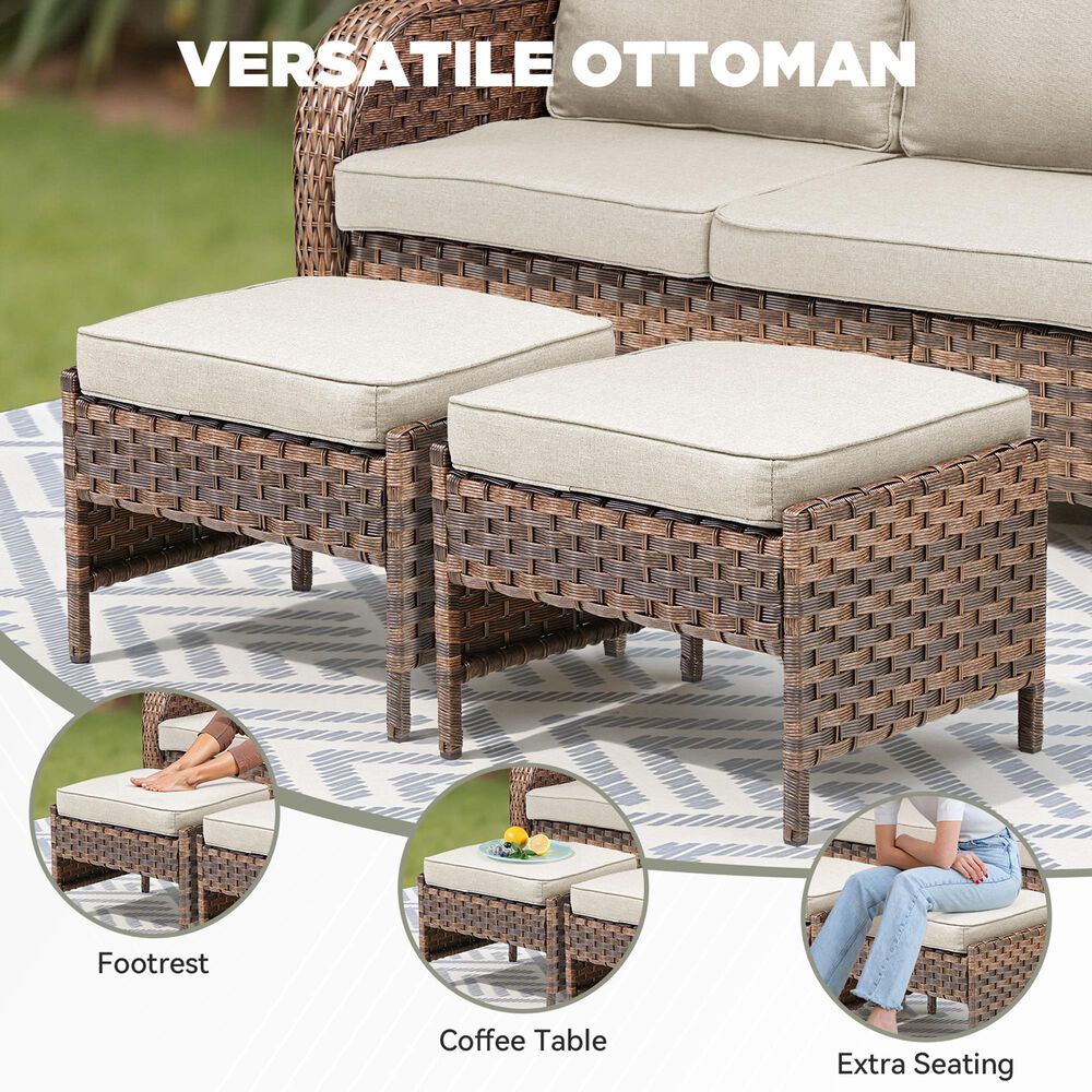 Hearth and Haven Patio Wicker Ottoman with Open Base Design in Beige (Set of 2), , large