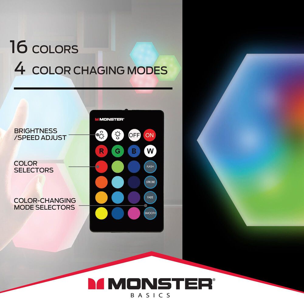 Monster Illuminessence Hexagon Touch Light in Multicolor (3-Pack), , large