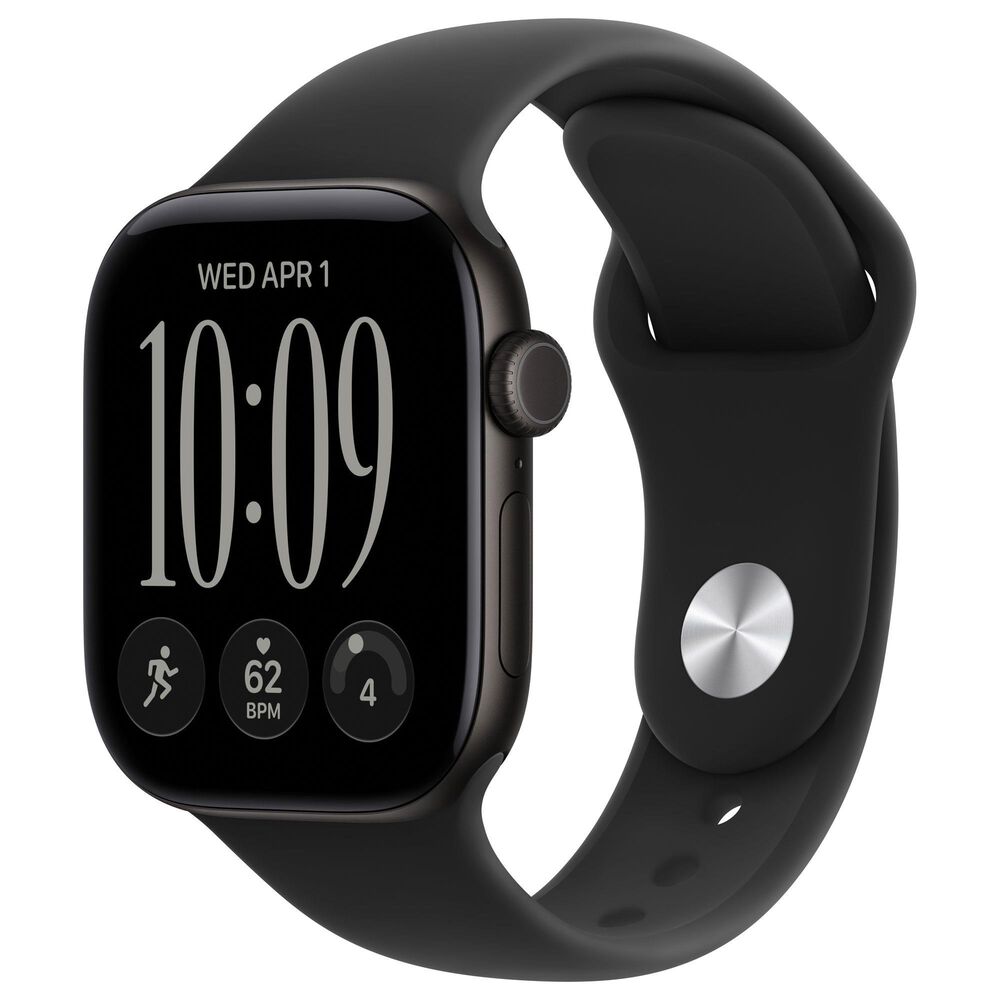 Apple Watch Series 12 (GPS + Cellular) 42mm Black Aluminum Case with Black Sport Band - M/L and 2-Year AppleCare+, , large