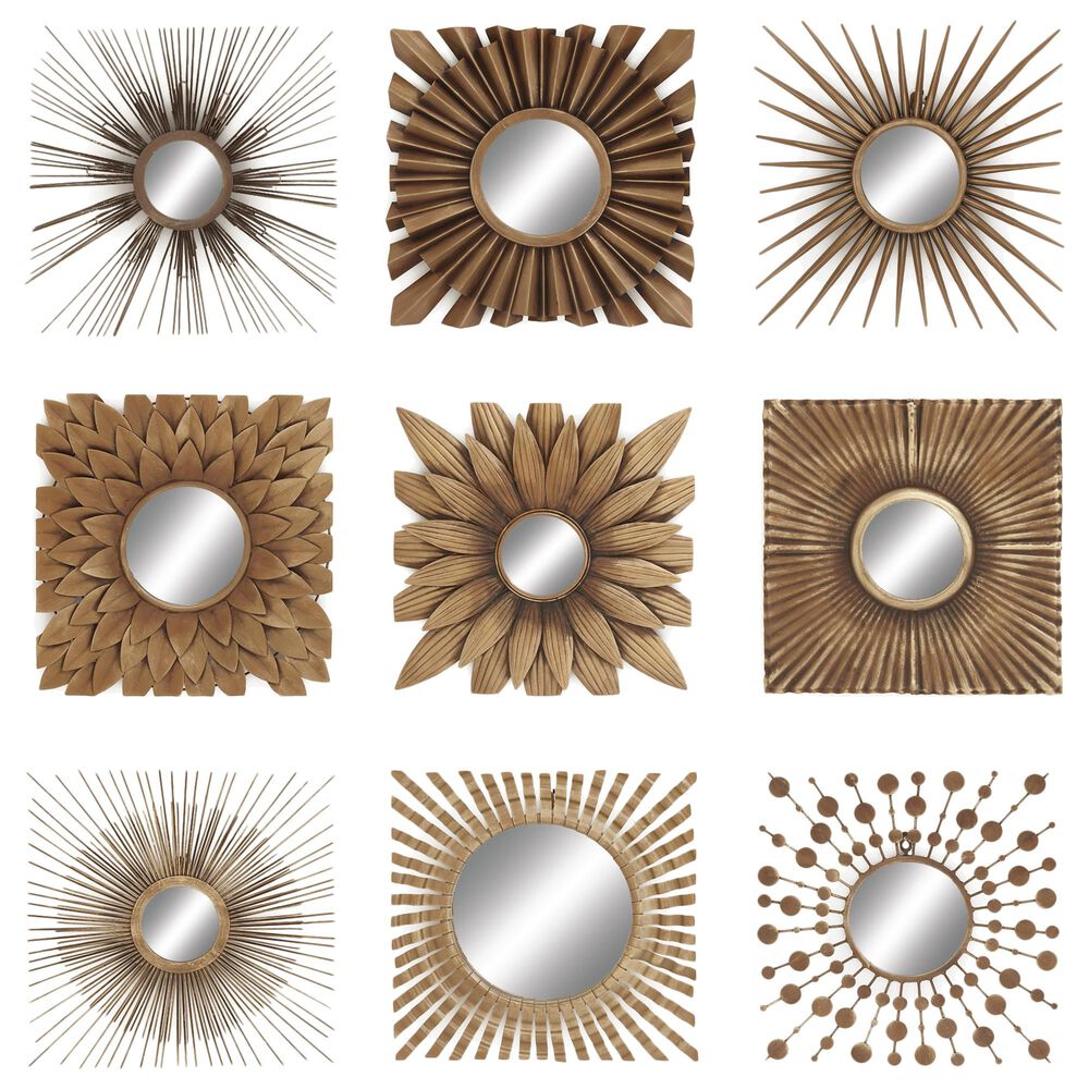 Maple and Jade 16" Burst Wall Mirror Decor in Brown (Set of 9), , large