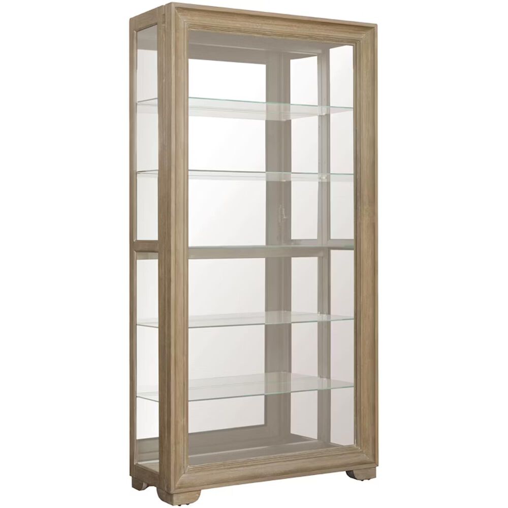 Chapel Hill Modern 5-Shelf Sliding Door Curio with LED in Light Brown, , large