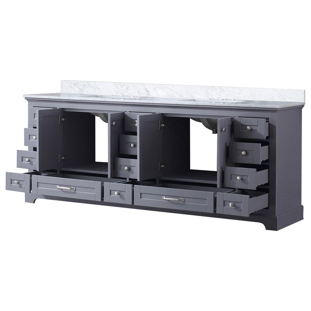Lexora Home Dukes 84&quot; Double Bathroom Vanity in Dark grey with 2 cm White Carrara Marble Top and Rectangular Sinks, , large