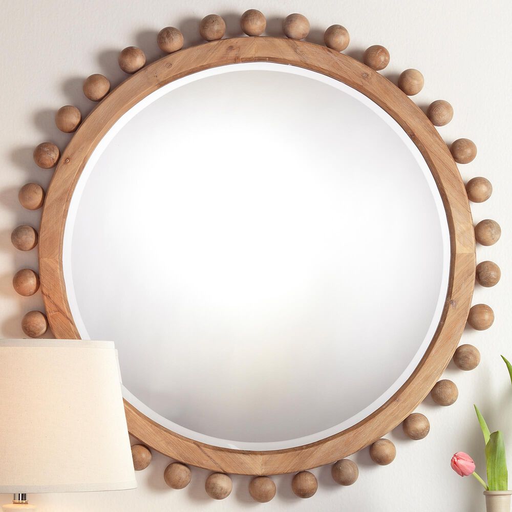 Splendor Living 37" Vernon Round Wall Mirror in Natural, , large
