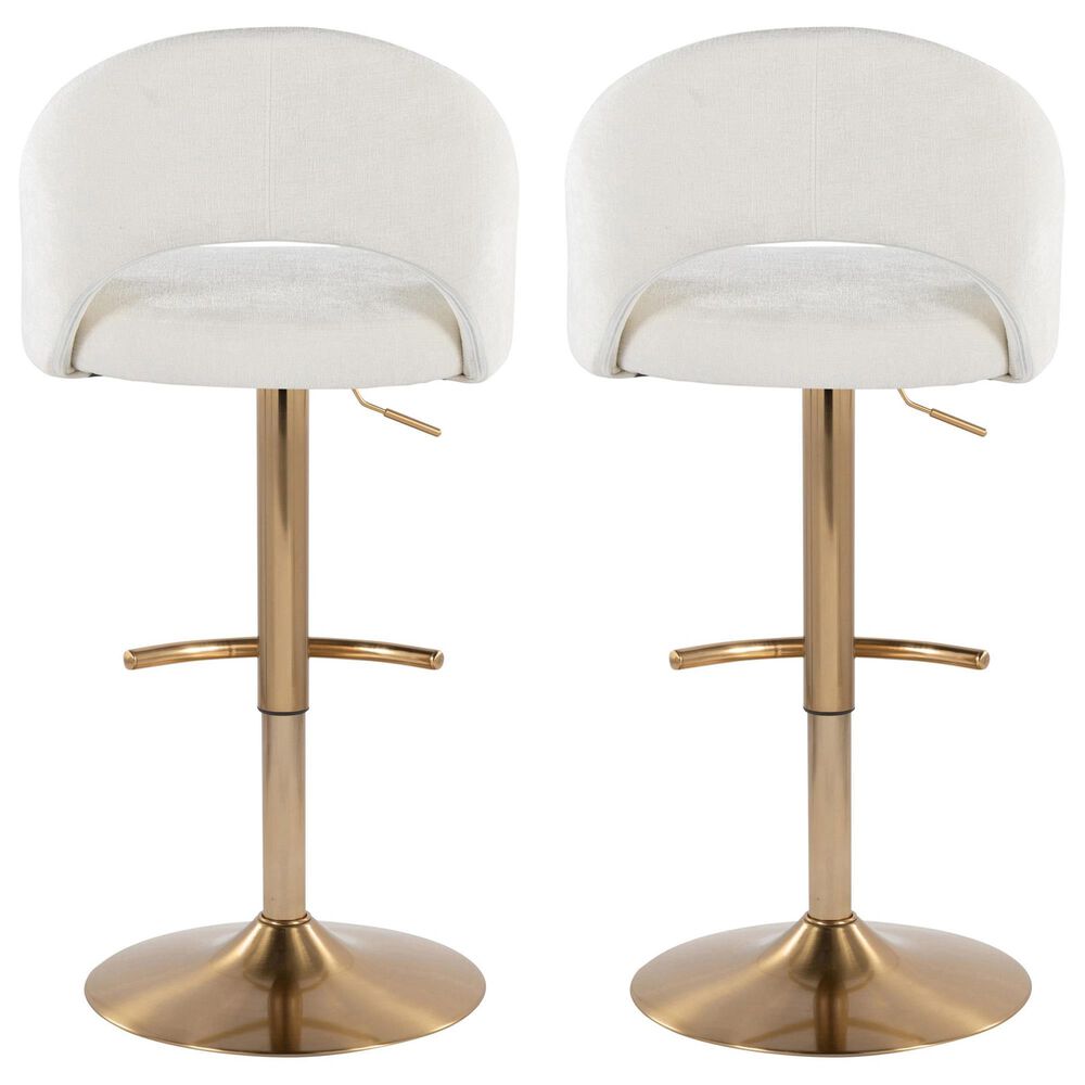 LumiSource Renee Adjustable Swivel Bar Stool with Cream Fabric Upholstery in Gold (Set of 2), , large