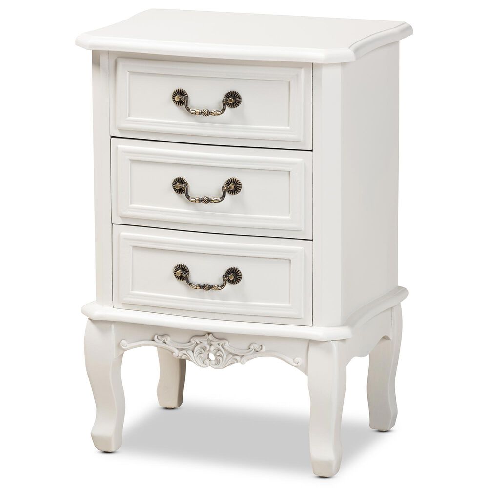 Baxton Studio Gabrielle 3-Drawer Nightstand in White/Brass, , large