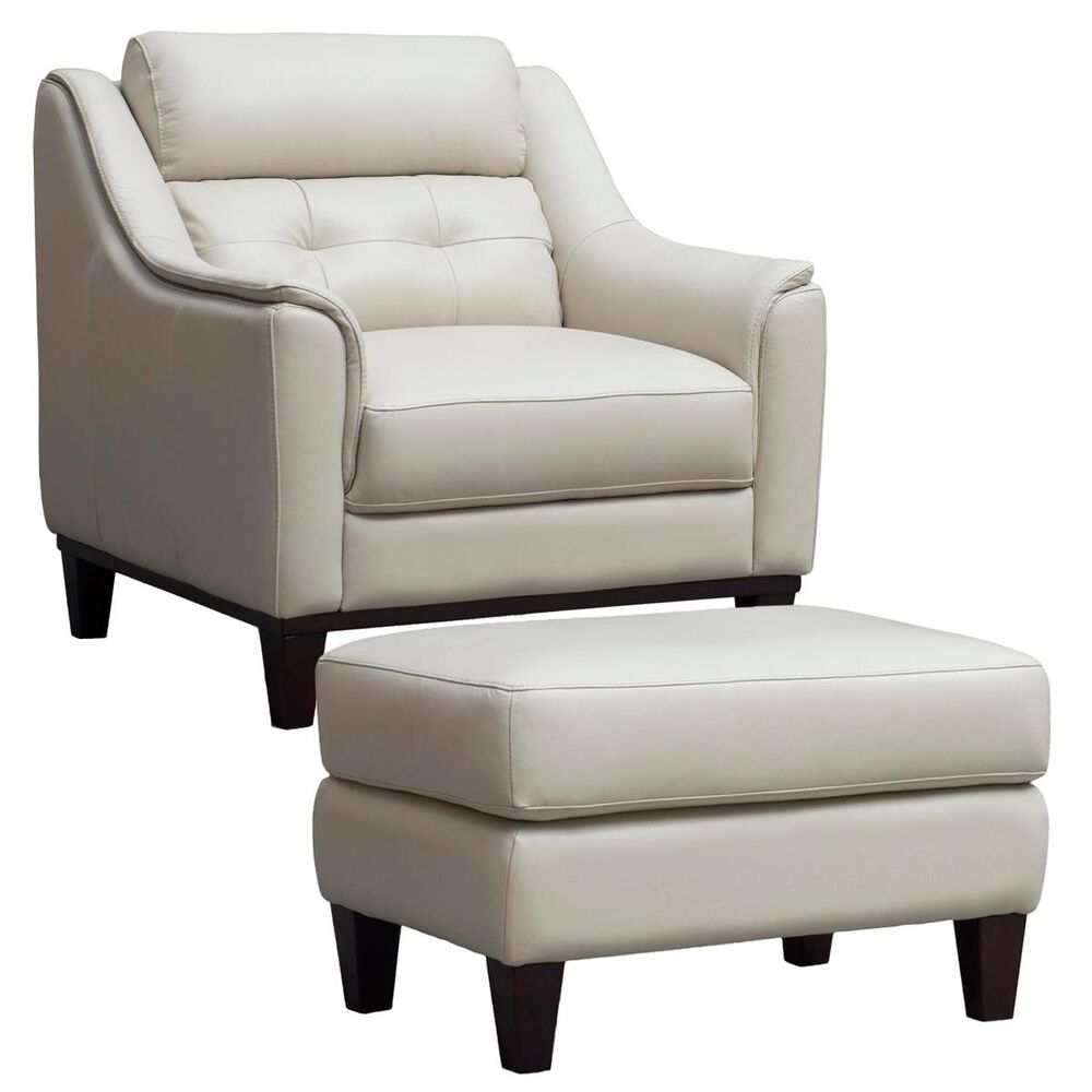 Chateau D"ax Leather Chair and Ottoman in Bone, , large
