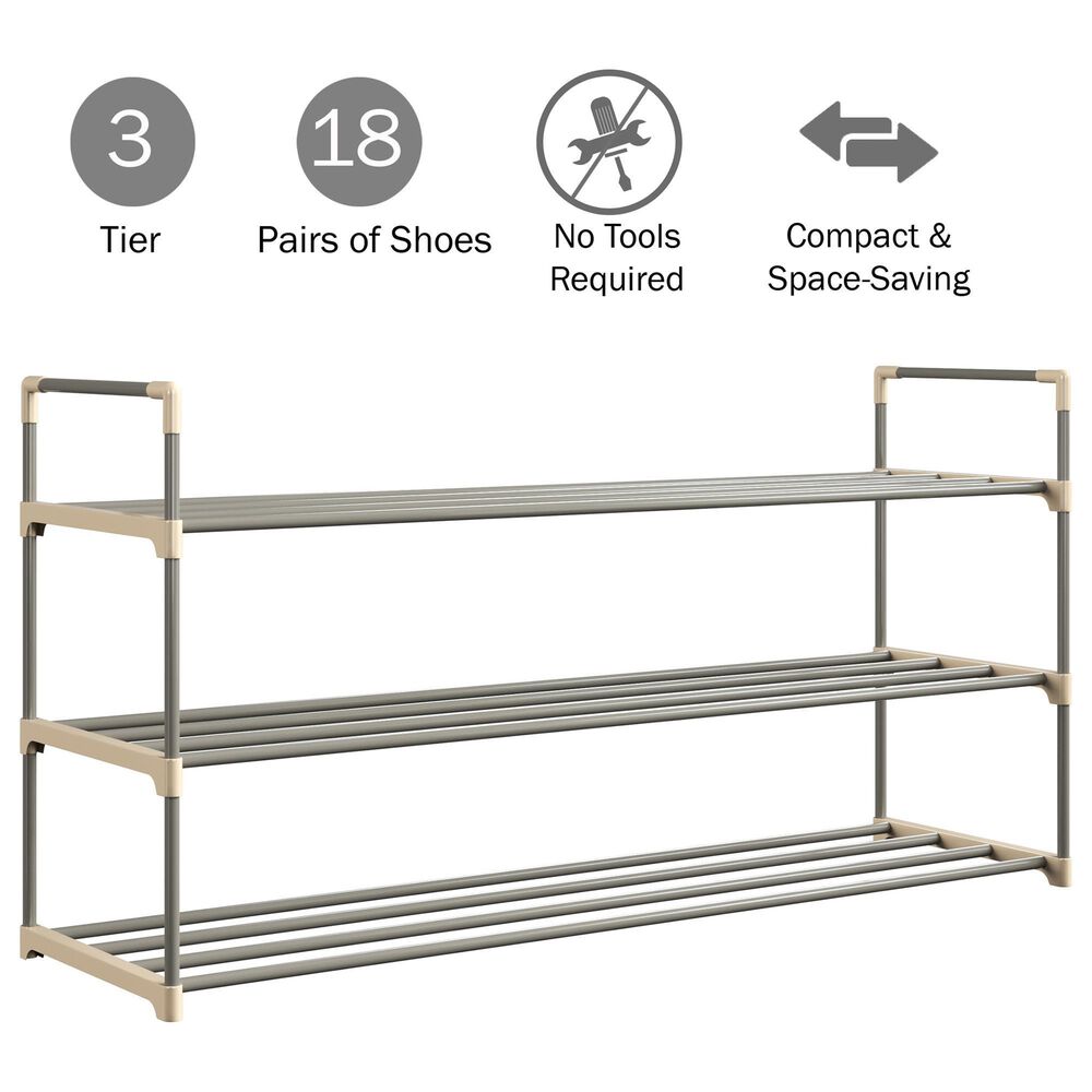 21.2 H 18-Pair 3-Tier Gray Plastic Shoe Rack