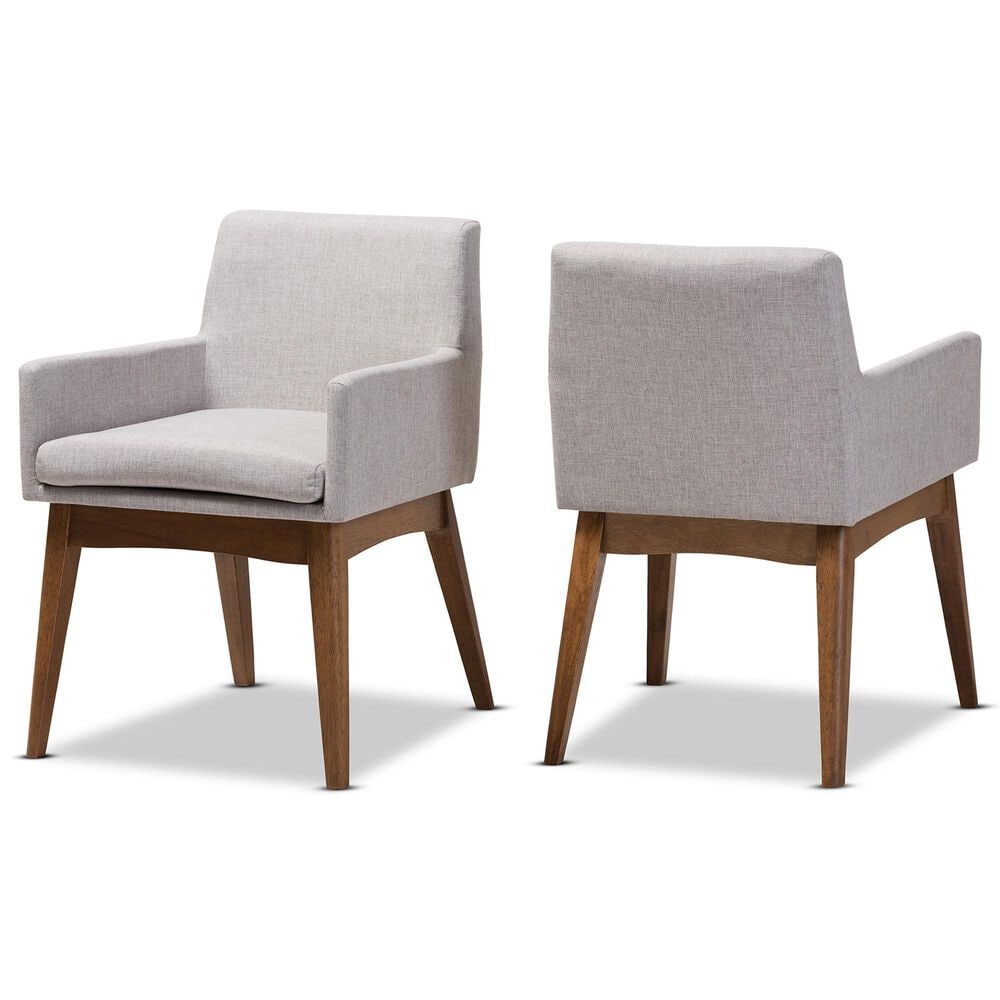 Baxton Studio Nexus Arm Chair with Greyish Beige Cushion in Walnut Brown (Set of 2), , large
