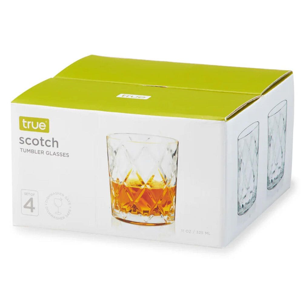 True Brands Scotch Diamond Cut Tumbler Glasses in Clear &#40;Set of 4&#41;, , large