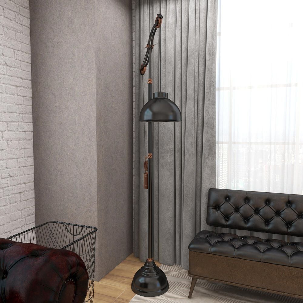 Maple and Jade Industrial Floor Lamp in Black and Copper, , large