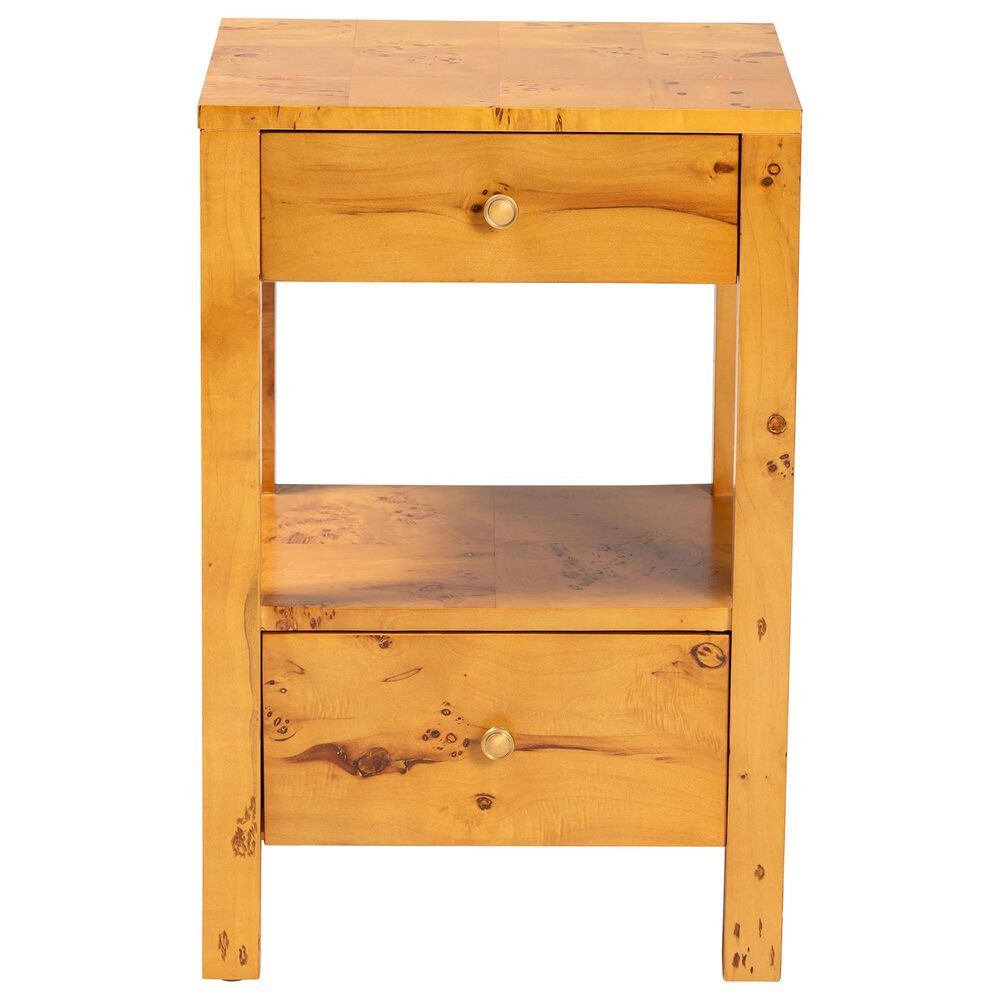 Baxton Studio Azmi 2-Drawer Nightstand in Light Mappa Burl, , large