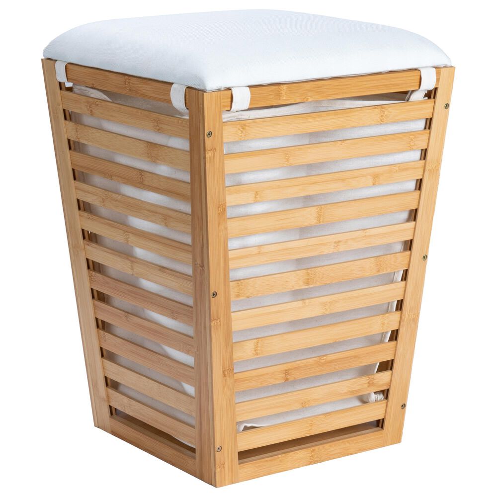 Household Essentials Slatted Hamper with Cushioned Lid and Removable Bag in Natural, , large
