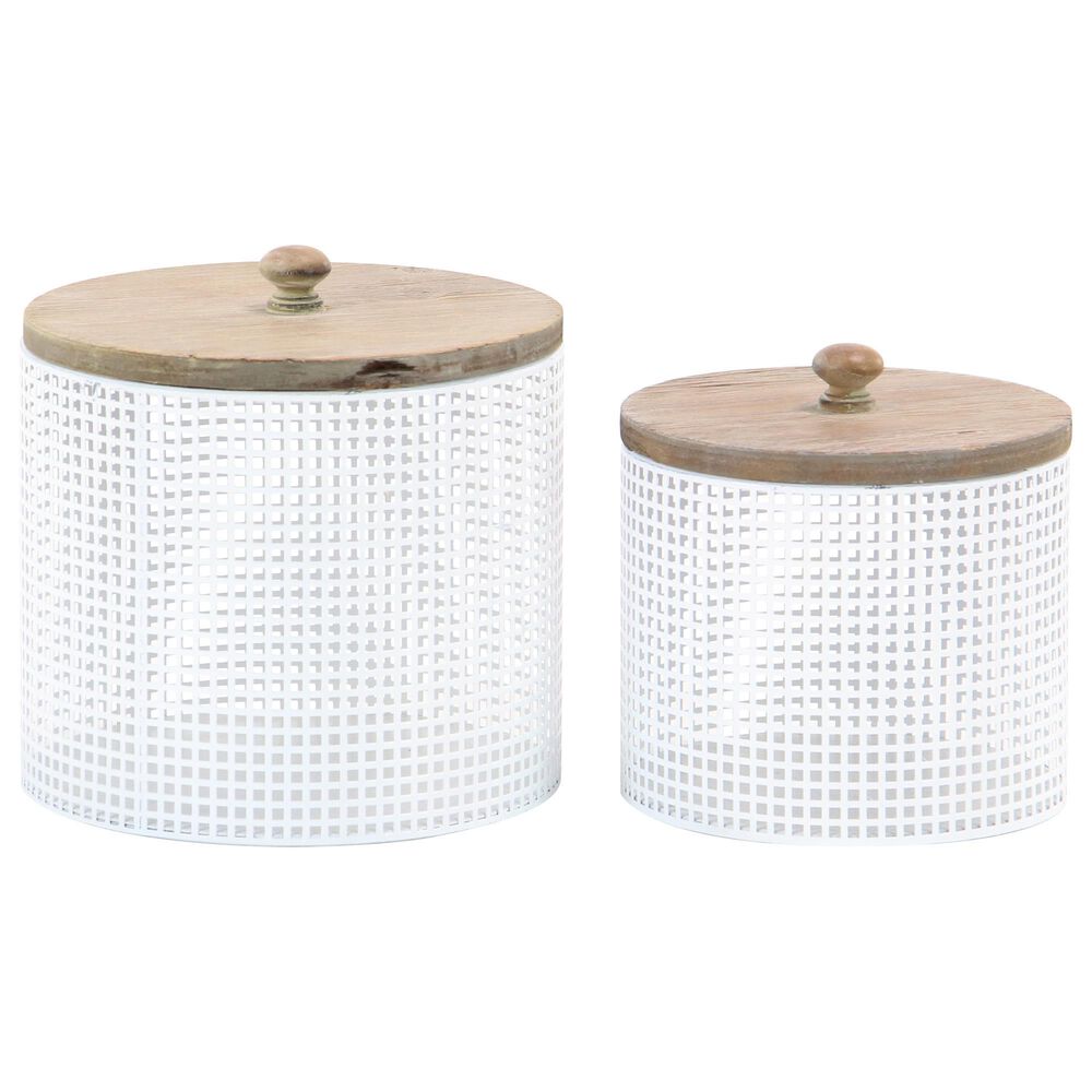 Maple and Jade Farmhouse Metal Decorative Jars in White (Set of 2), , large