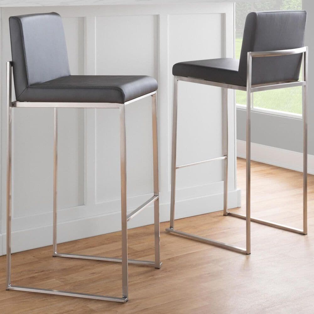 Lumisource Fuji Stackable Barstool with Grey Faux Leather Cushion in Stainless Steel &#40;Set of 2&#41;, , large