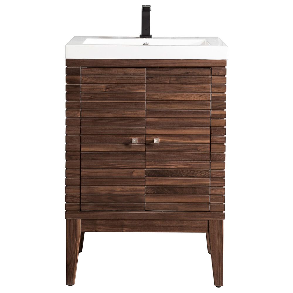 James Martin Vanities Linden 24" Single Bathroom Vanity in Mid Century Walnut with 5 cm White Glossy Resin Top and Rectangular Sink, , large