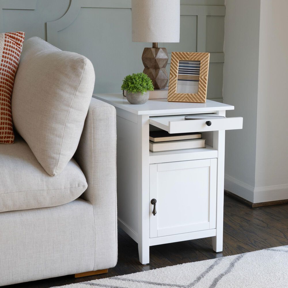 Linon Home Decor Birkdale Accent Table with USB Port in White, , large