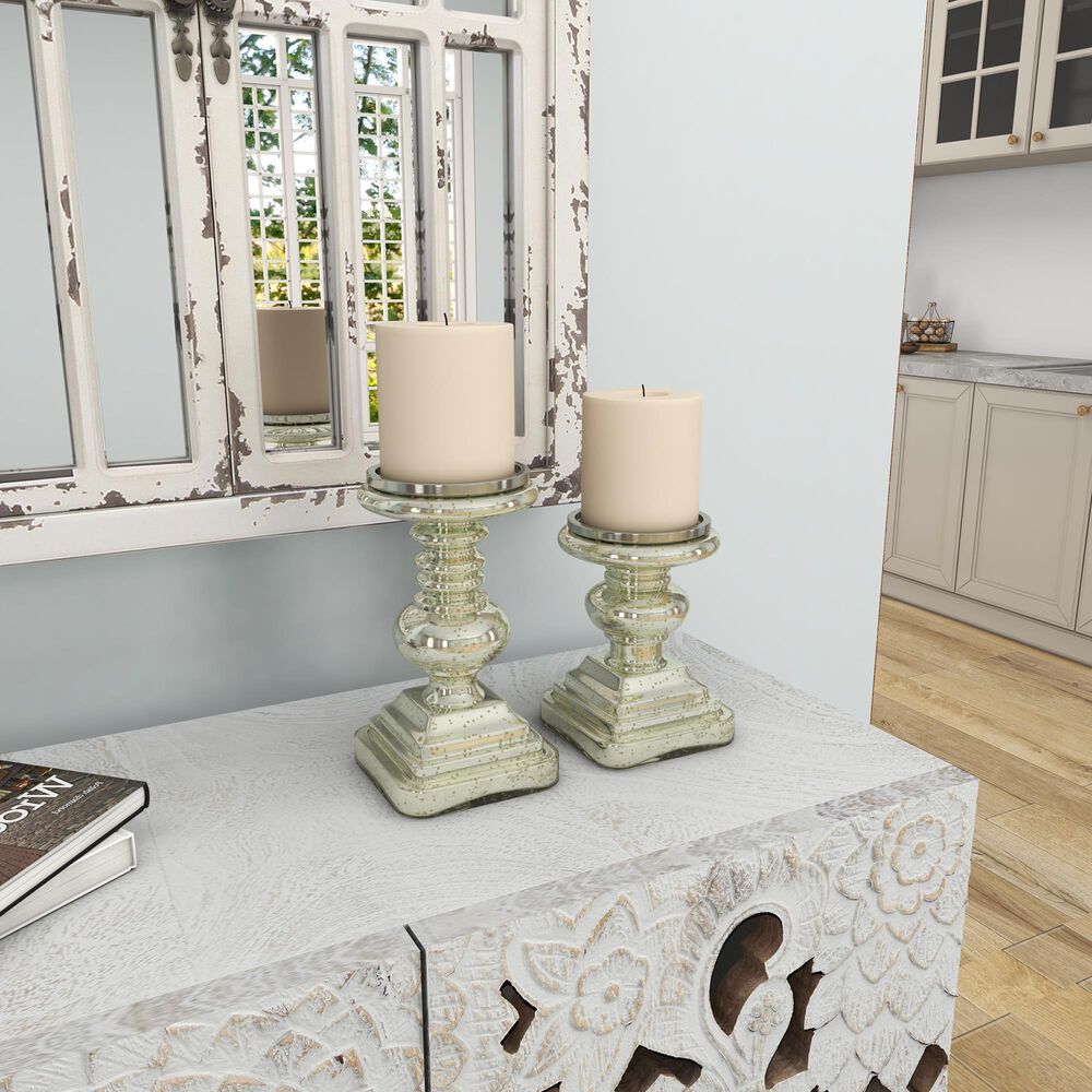 Maple and Jade 9&quot; Traditional Candle Holder in Silver &#40;Set of 2&#41;, , large