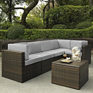 Firefly Palm Harbor 6-Piece Outdoor Wicker Sectional with Grey Cushions, , large