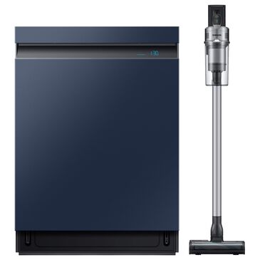 Samsung 2-Piece 24" Built-In Pocket Handle Dishwasher in Navy Steel with Jet 75+ Cordless Stick Vacuum, , large