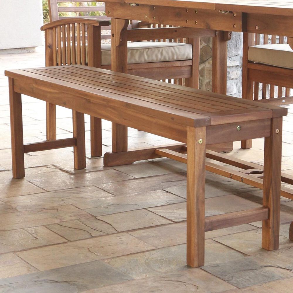 Walker Edison Sundowner Acacia Wood Patio Bench in Natural, , large