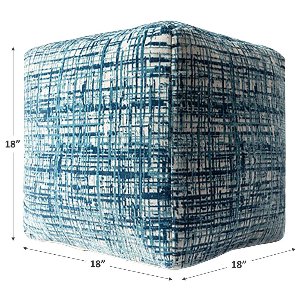 L.R. Home Medallion Cube Pouf in Blue and Ivory, , large
