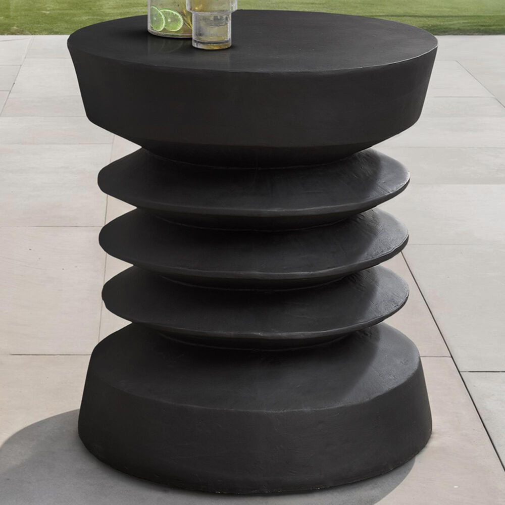 Hearth and Haven Outdoor Round Side Table with Coil-Inspired Pedestal Base in Black, , large