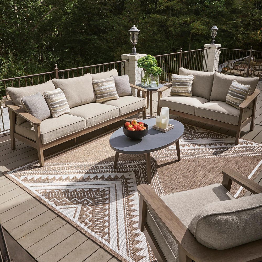 Ashley Harmony Headlands Outdoor Loveseat with Cushion in Natural and Gray, , large