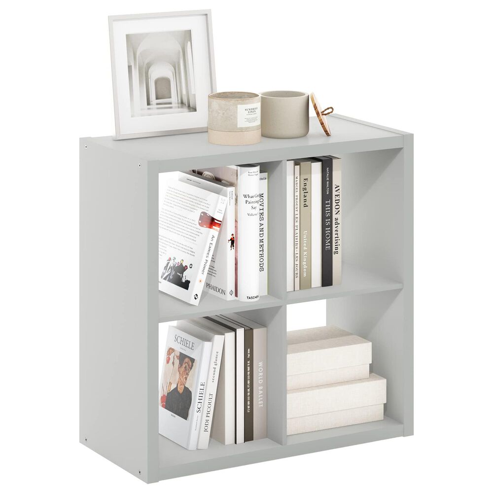 HOMLUX 4-Cube Reversible Open Back Bookshelf in Light Grey, , large