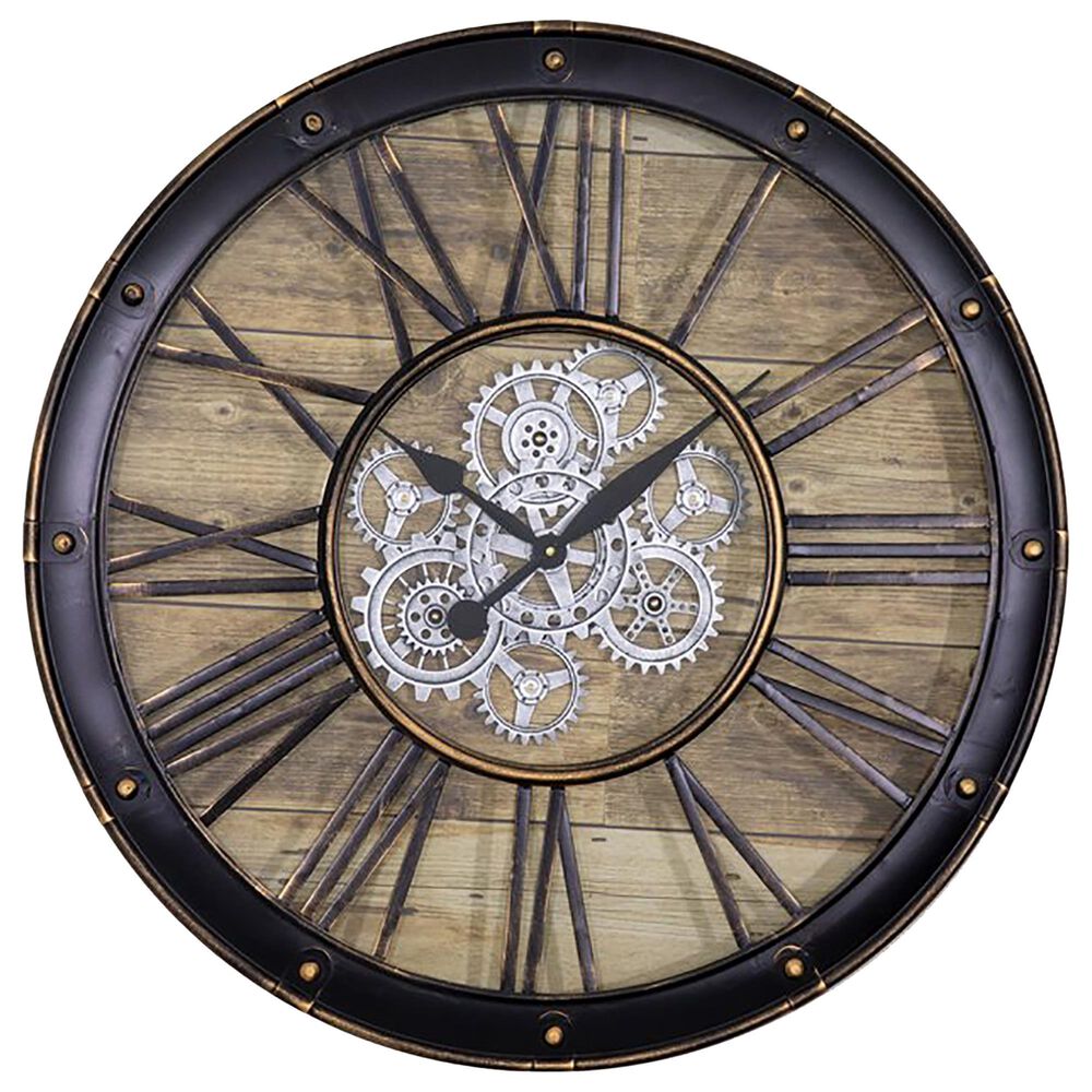 Yosemite Home Decor Venetian Woodgrain Gear Clock in Brown