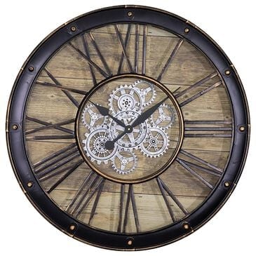 Yosemite Home Decor Venetian Woodgrain Gear Clock in Brown and Bronze, , large