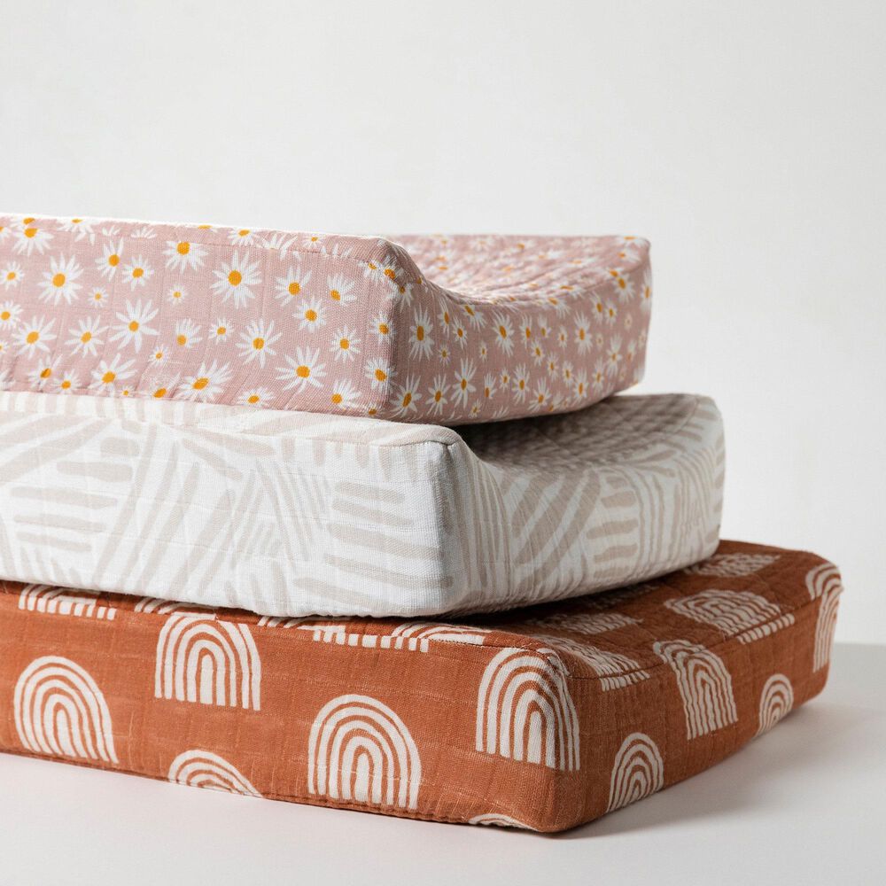 Babyletto Terracotta Rainbow Changing Pad Cover in White and Brown, , large