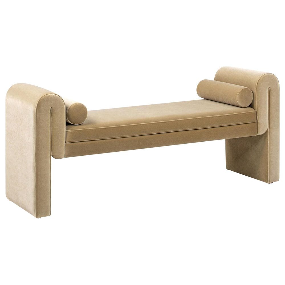 Jennifer Taylor Home Mason Arched Arm Bench with Bolster Pillows in Camel Brown Beige, , large