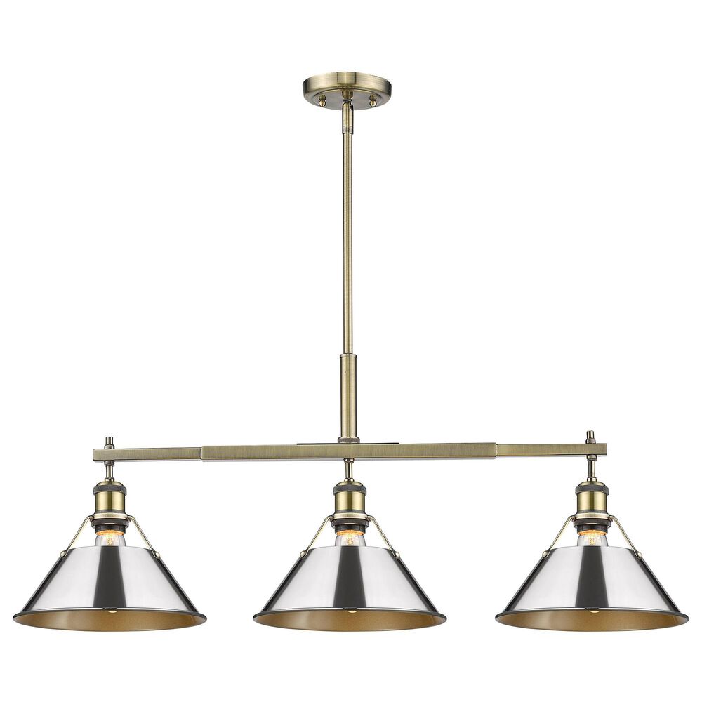 Golden Lighting Orwell 3-Light Linear Pendant with Chrome Shade in Aged Brass, , large