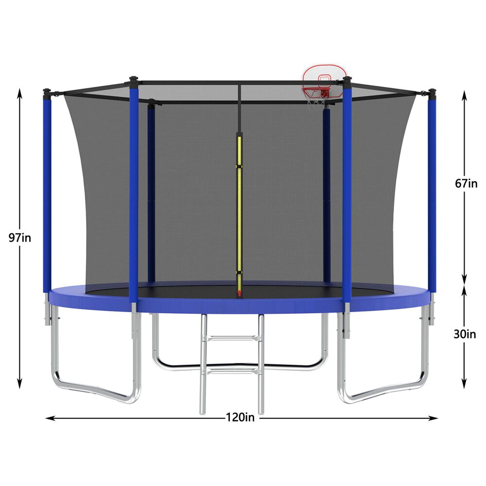 HOMLUX 10' Outdoor Trampoline Sports with Ladder in Blue, , large