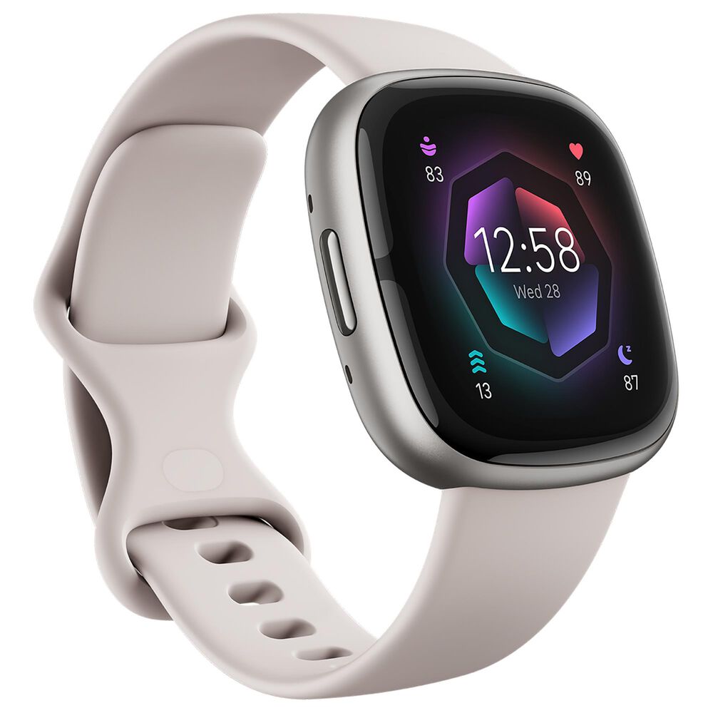 Fitbit Sense 2 Advanced Health Smartwatch Platinum Aluminum Case with Lunar White Band, , large