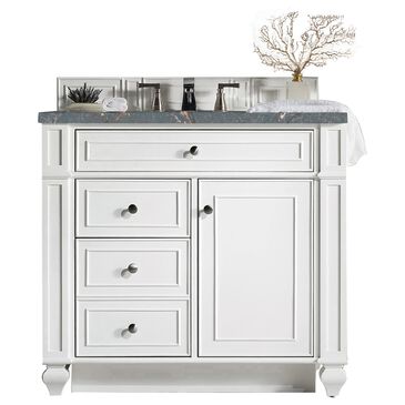 James Martin Vanities Bristol 36" Single Bathroom Vanity in Bright White with 3 cm Parisien Bleu Quartz Top and Rectangular Sink, , large