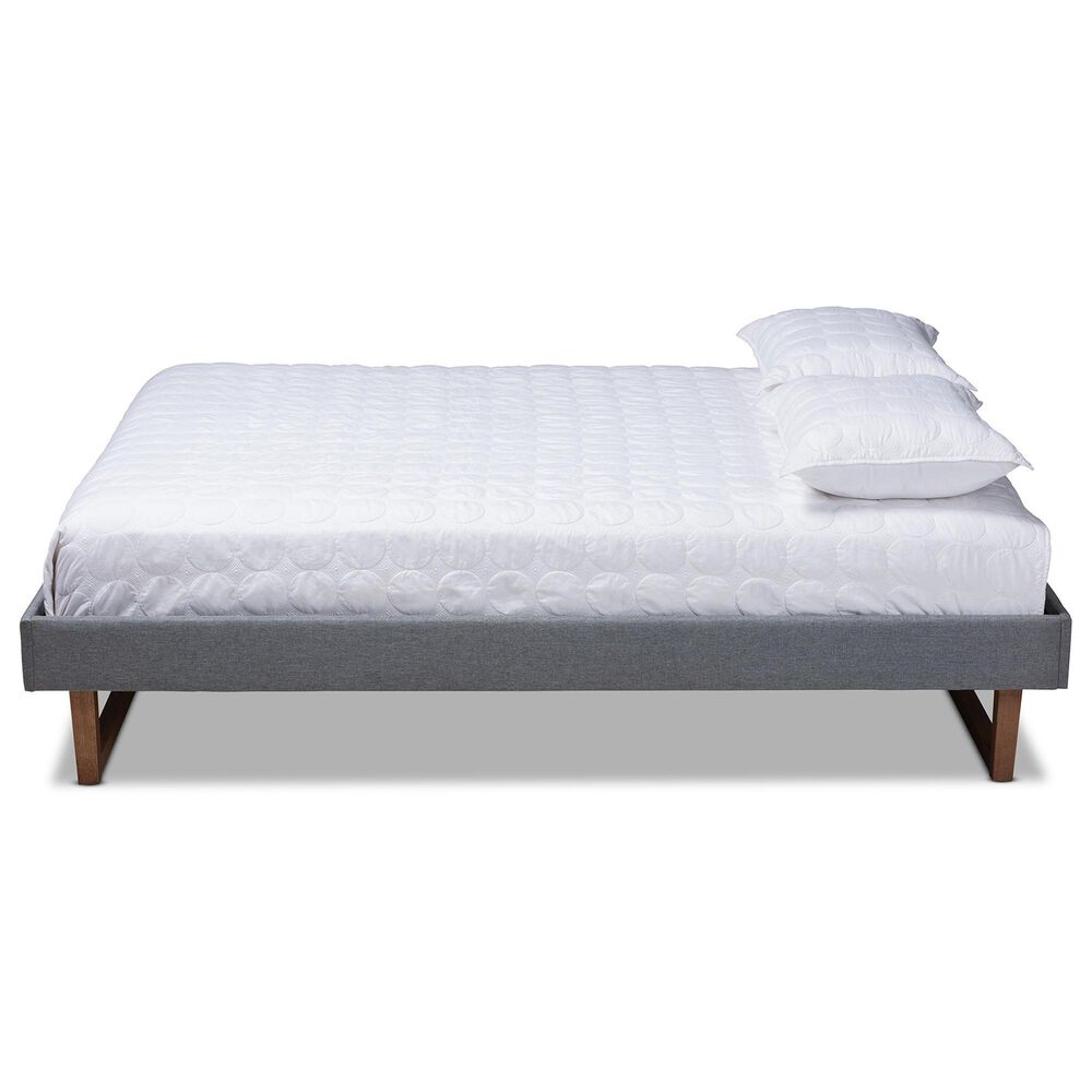 Baxton Studio Liliya Queen Platform Bed Frame with Dark Grey Upholstered in Walnut Brown, , large