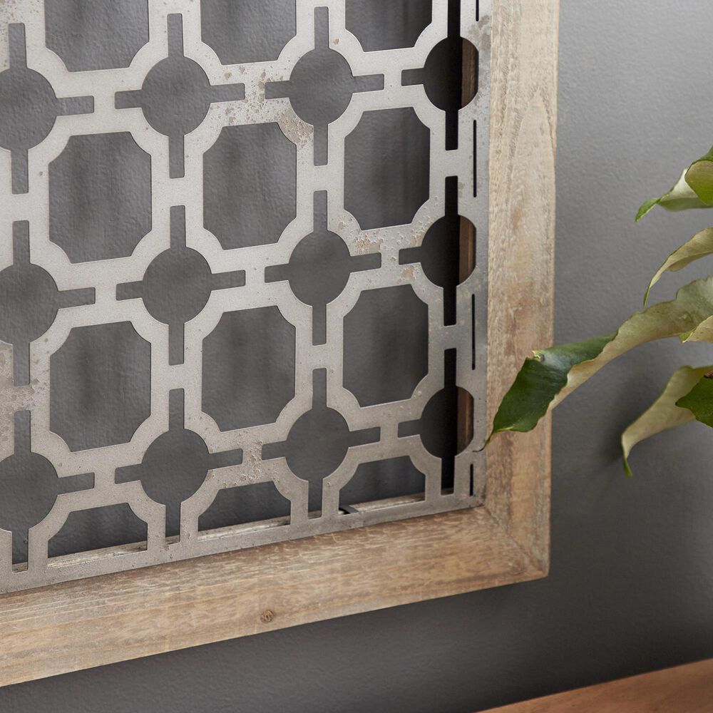 Maple and Jade 19&quot; x 19&quot; Square Home Wall Decor with Trellis Cutouts in Brown and Silver &#40;Set of 4&#41;, , large