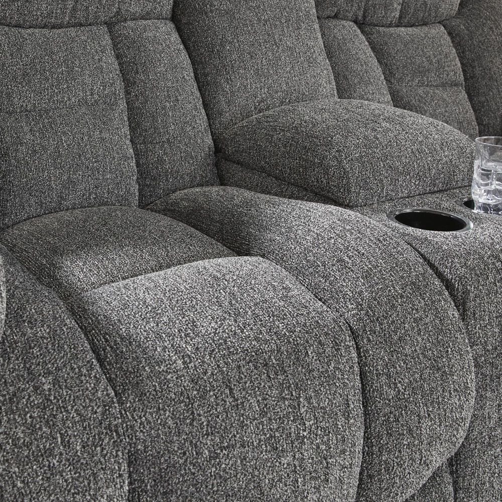 Ashley Foreside Double Reclining Loveseat with Console in Charcoal, , large